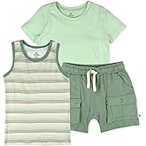 HonestBaby baby-girls 3-piece Short Sleeve T-shirt Muscle and Short Set 100% Organic Cotton for Toddler Boys