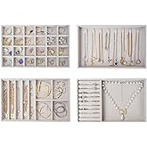 ProCase Stackable Jewelry Organizer Trays for Drawers, Jewelry Drawer Inserts Container Display Case Storage for Earring Necklace Rings Bracelet with Removable Dividers -Grey, 4 Layers