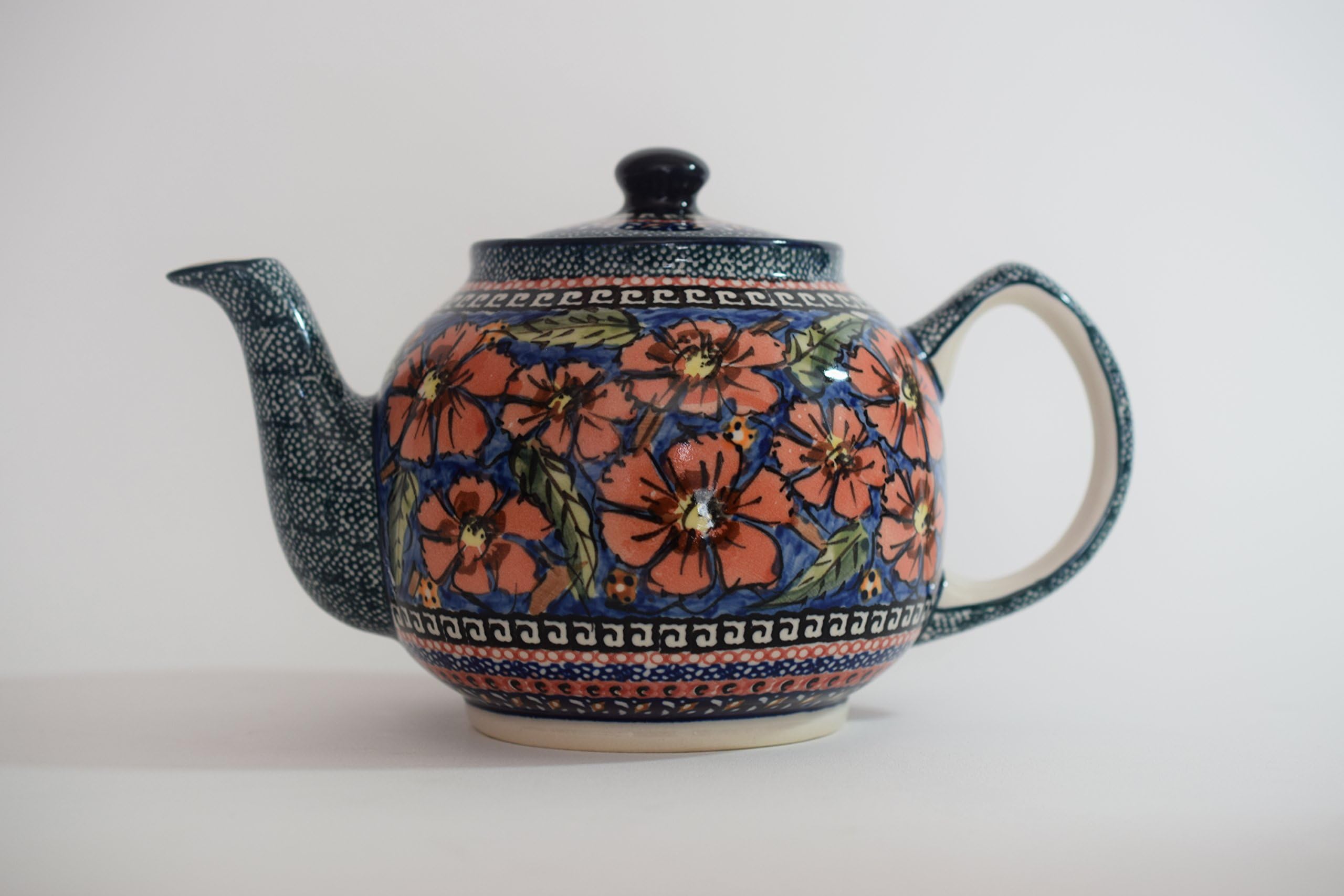 Pottery Avenue 4.5 Cup Polish Cherished Friends Stoneware Teapot, Red/Green/Blue