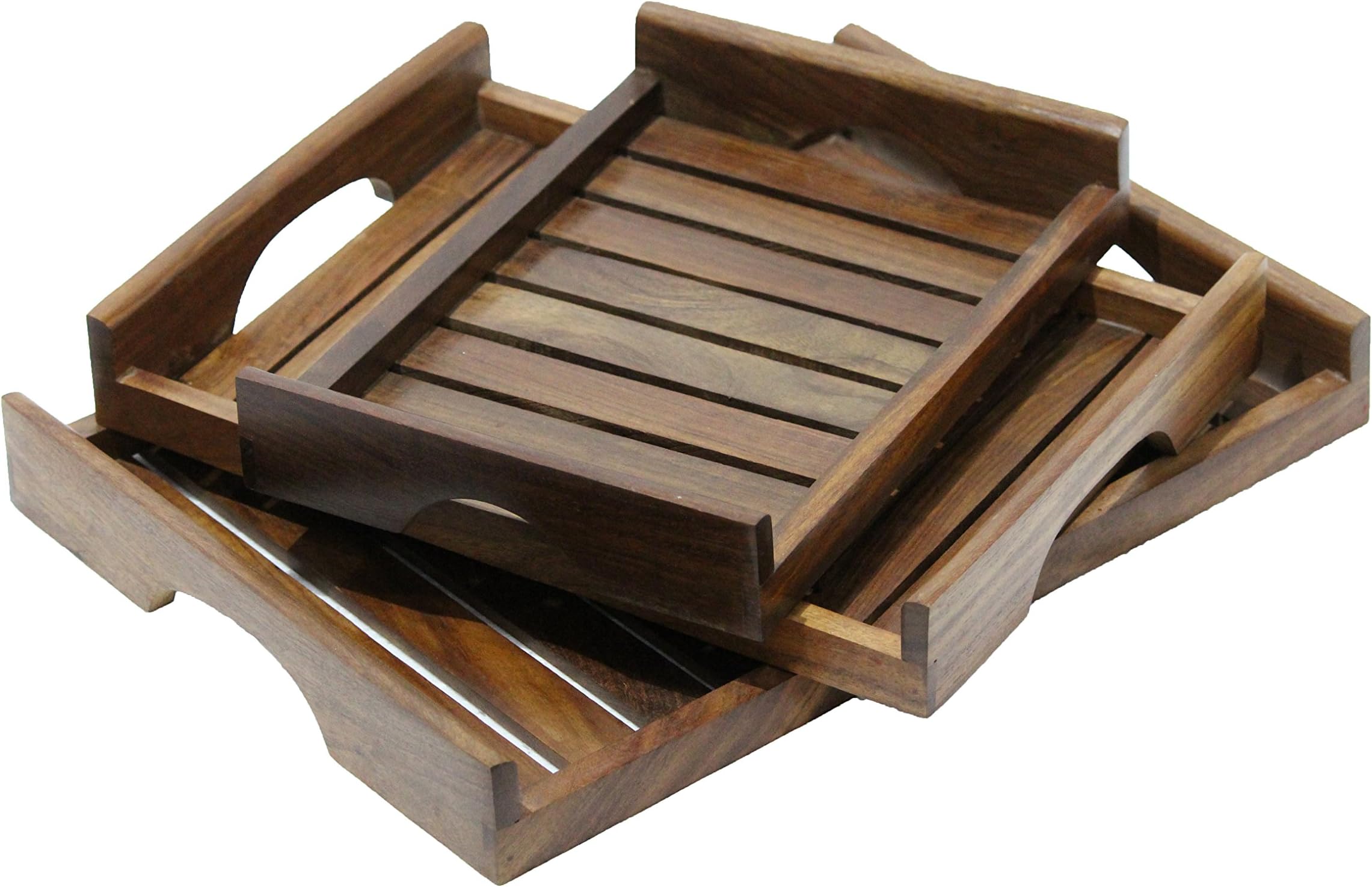 Ace Wood Crafts Wooden Tray (Sheesham Natural Polish) - Set of 3