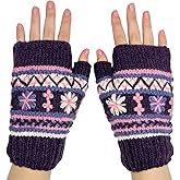 Ella Sussman Hand Knit Alpaca Fingerless Embroidered Gloves Fleece Lined Winter Texting Driving Warm