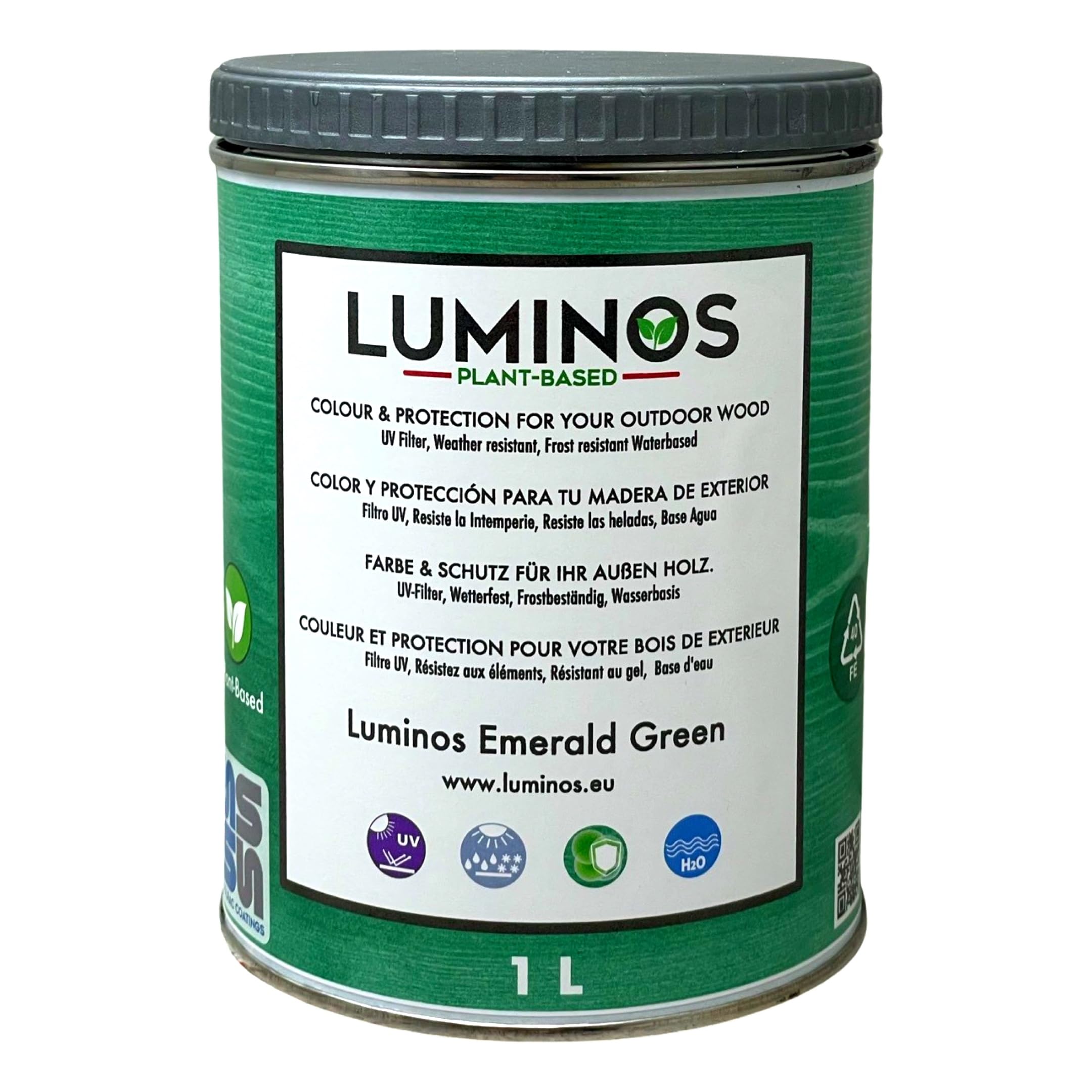 Luminos LUM1105 - Emerald Green - Water-Based Wood Stain Protector BIO - Green 1L