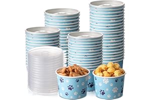 Qinyoung 24 Pcs 8 oz Paw Print Ice Cream Cups Bulk with Lids Pup Cups for Dogs Disposable Dog Bowls for Ice Cream Snack Dessert Food Drink Baby Shower Birthday Party Supplies(Blue)