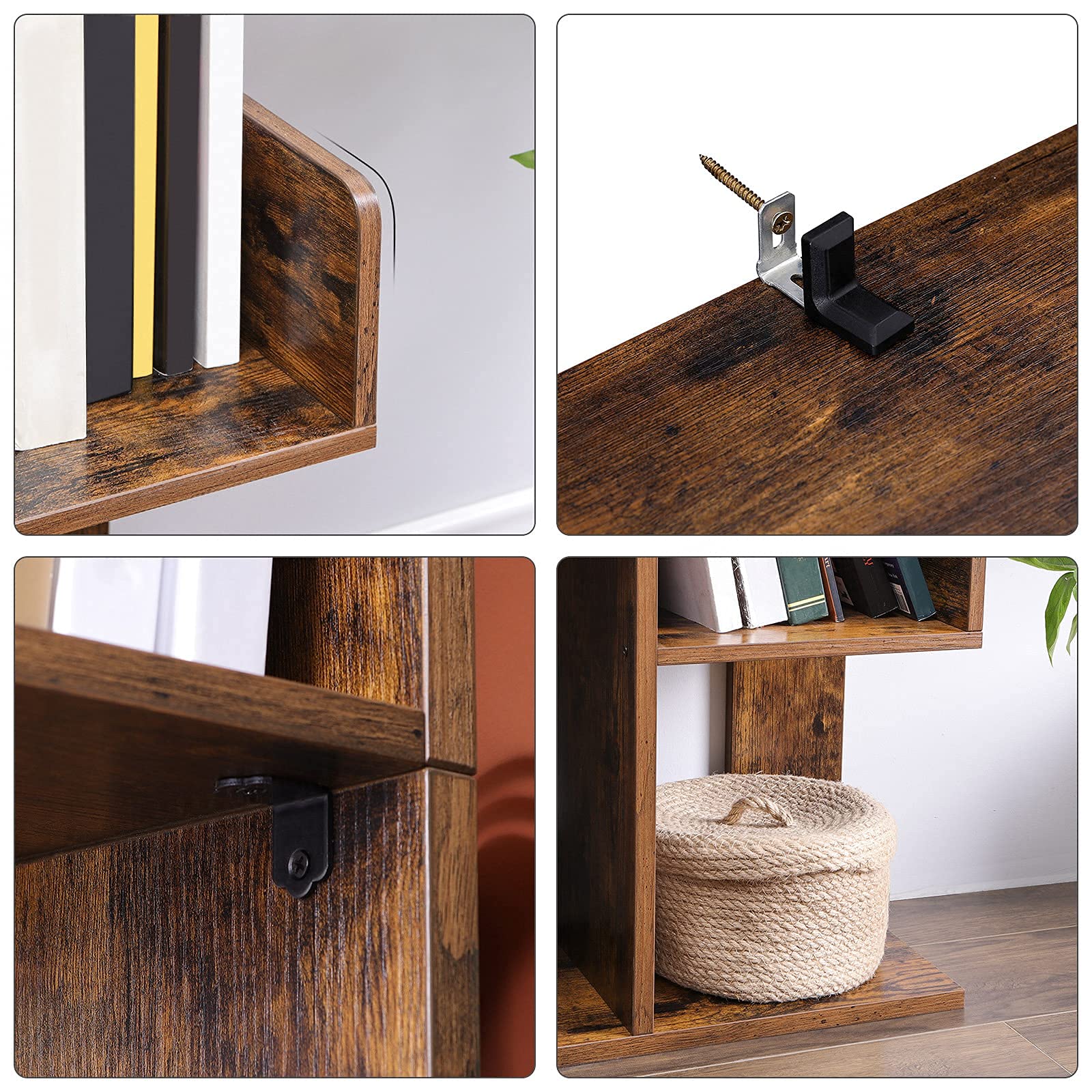 VASAGLE Bookcase, Tree-Shaped Bookshelf with 8 Storage Shelves, Rounded Corners, 19.7 x 9.8 x 55.1 Inches, Rustic Brown ULBC66BXV1