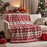 Horaldaily Christmas Flannel Blanket Throw, Red Reindeer Soft Fuzzy Plush Cozy Fleece Blankets for Couch Sofa Bed Lounging, Ideal Gifts for Kids Adults Wife Self, 50x60