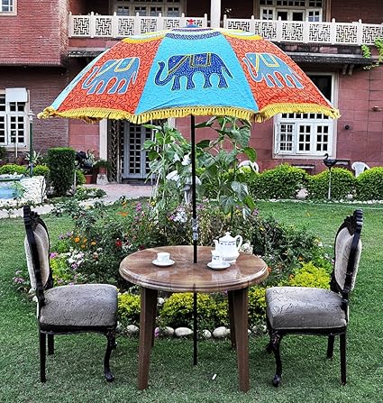 Lalhaveli Decorative Entrance Elephant Embroidered Patio Garden Umbrella Large 52 X 72 Inches