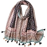 LEBOOBELL Womens Boho Scarf Lightweight Floral Printed Scarves Fall Winter Fashion Fringed Shawl