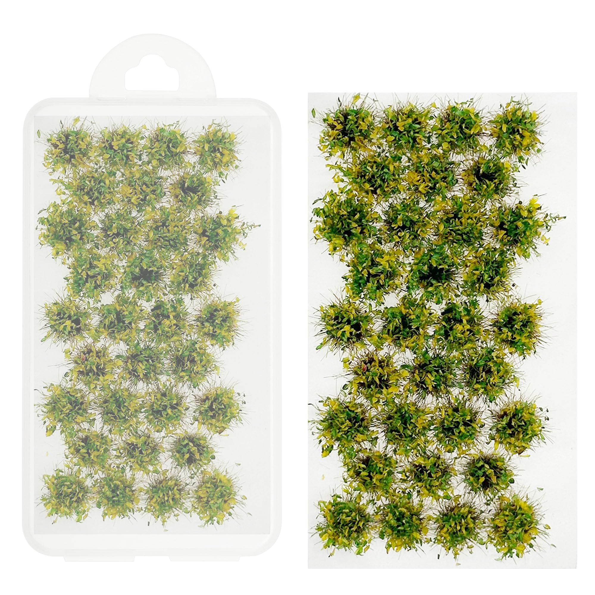 Attuslla Miniature Flower Clusters Static Grass Tufts Artificial Grass Terrain Scenery Kit for Model Train Railway, DIY Diorama Landscape, Yellow and Green