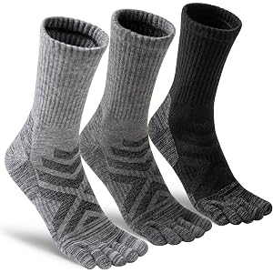 BATTLEDEER Merino Wool Hiking Toe Socks,Five Finger Socks for Men Women | Prevent Blisters, Thick Cushion, Enhanced Breathabi