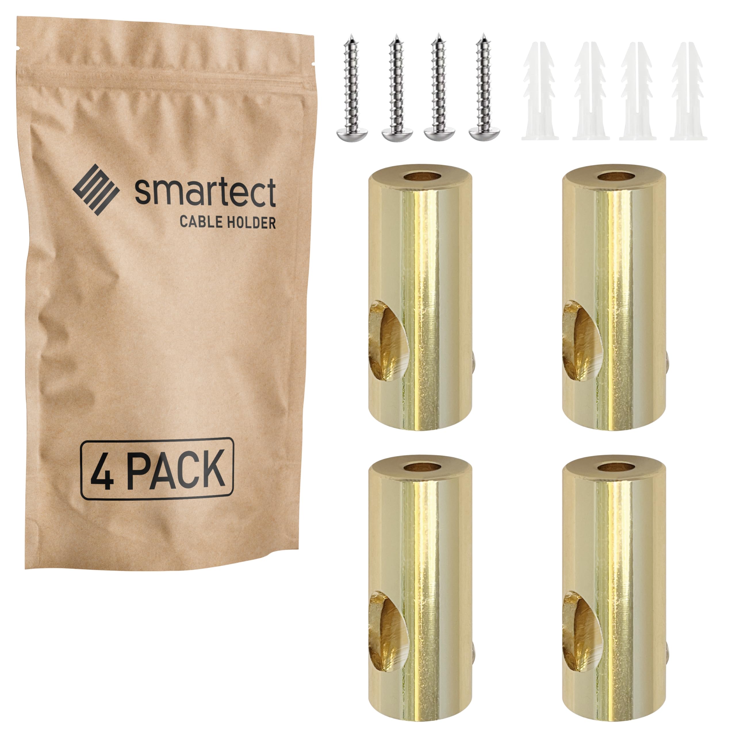 smartect Aluminium Wall and Ceiling Pins for Fixing Textile Cables [4 Pieces, Gold] Cable Decentralizer with wall Plugs and Screws Included, Ceiling Light Hook for Your DIY Project