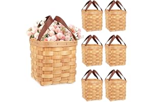 Xthrotsenk 6 Packs Small Wicker Basket with Handle 4" x 4.5" Woven Baskets Woodchip Container Easter Empty Wicker Baskets, Rustic Square Basket Storage Packing for Pantry Party Gifts