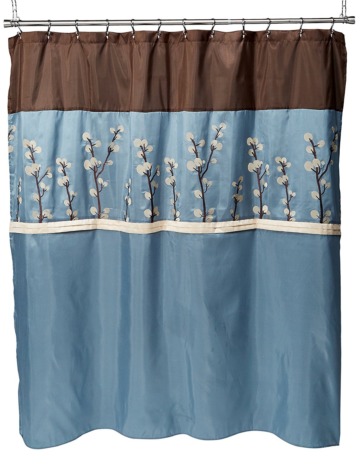 Lush Decor Triangle Home Fashions 19259 Cocoa Flower Shower Curtain, 72 X 72 Inches, Blue/Brown