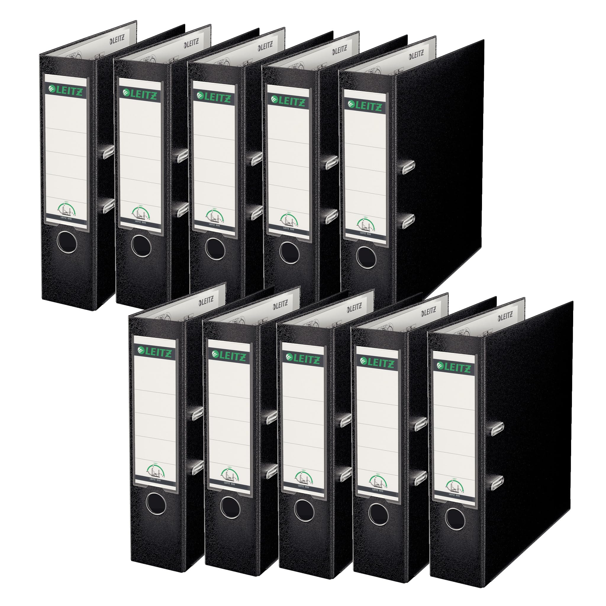 Leitz 10101095 180 Degrees Plastic Lever Arch File A4 80 mm - Black, Pack of 10