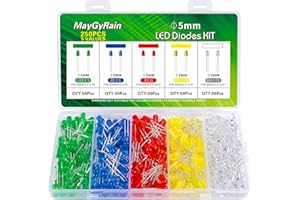 MAYGYRAIN 5mm LED Diodes Kit,250 Piece 5 Values 5 Color, Light Assortment Kit Low Voltage Circuit Emitting Diodes Bulb Lamp Set, Green, Blue, Red, Yellow, White (5mm-5color-250pcs)