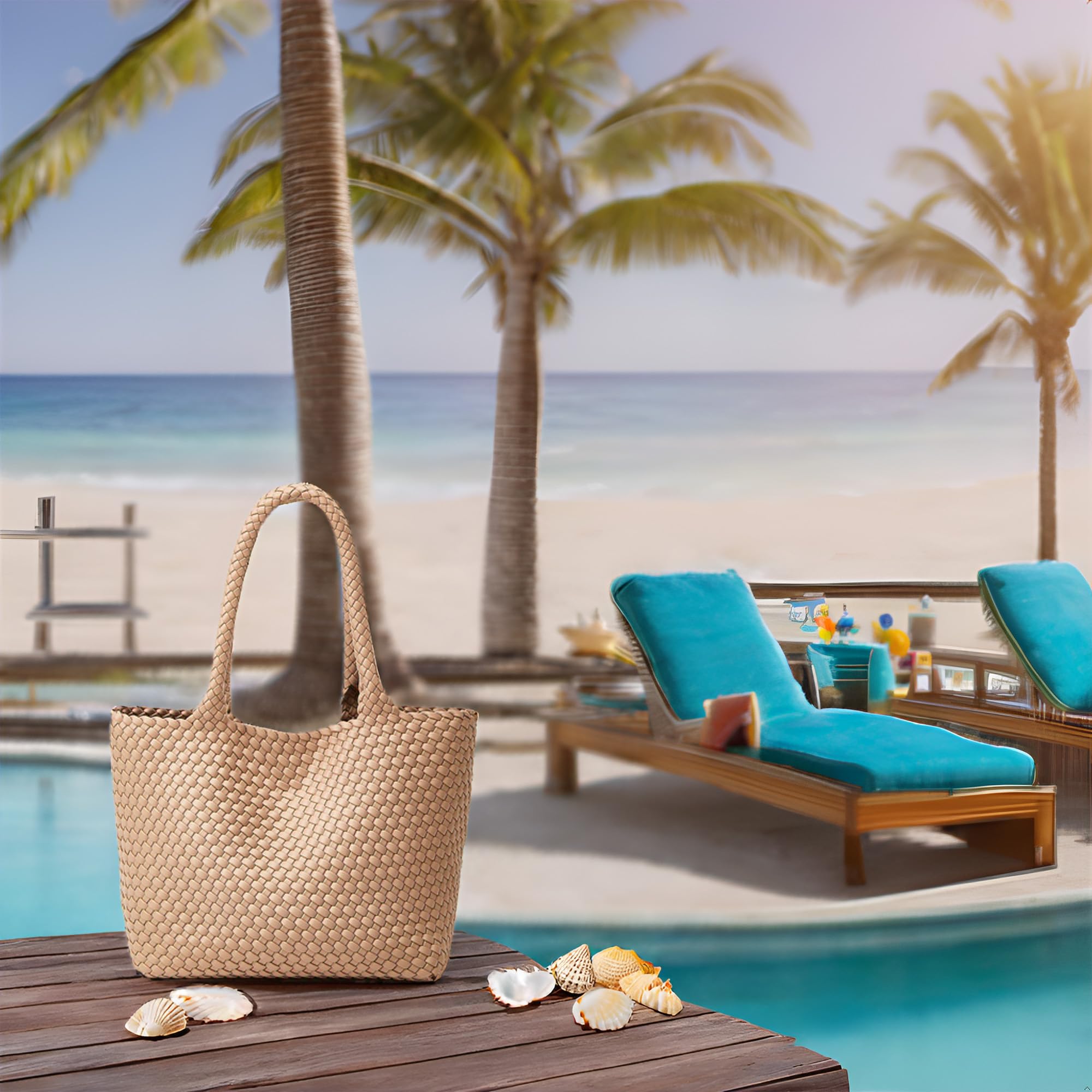 BOYATU Woven Tote Bag Womens Purse: Vegan Leather Shoulder Handbags - Fashion Summer Beach Tote Bags - Large Travel Totes