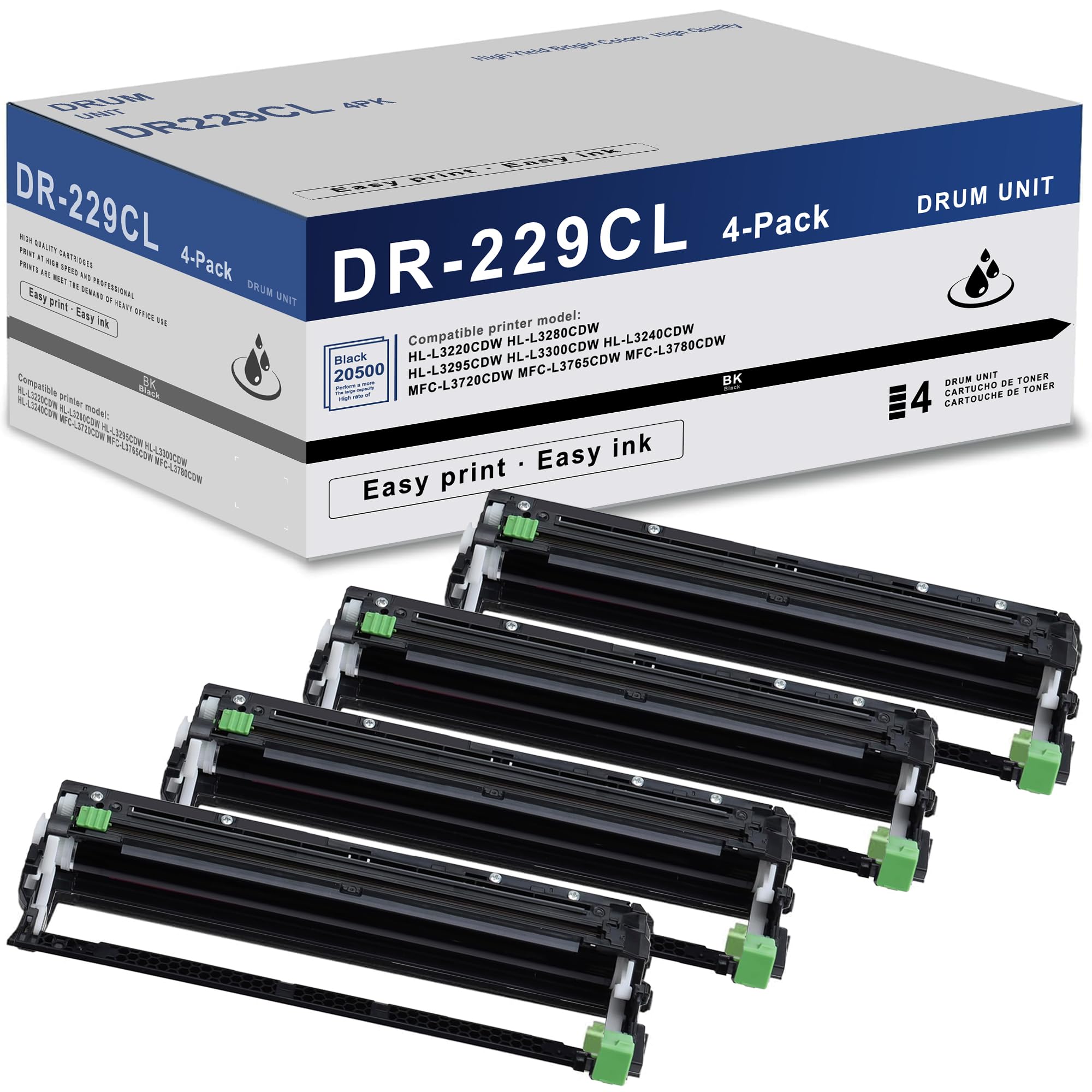 Photo 1 of DR229CL Drum Unit (NOT Toner) 4 Pack Super High Yield Replacement for Brother DR229 DR 229CL DR-229CL Drum Unit for MFC-L3780CDW MFC-L3720CDW MFC-L3765CDW HL-L3220CDW HL-L3280CDW HL-L3295CDW Printer