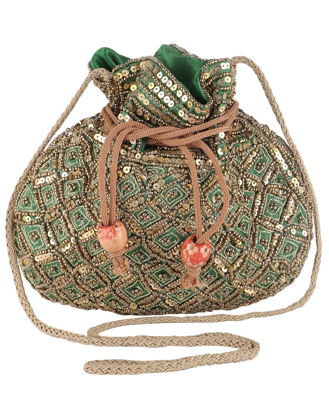 fashiondrobe women's broad potli (green)(fdbp001)