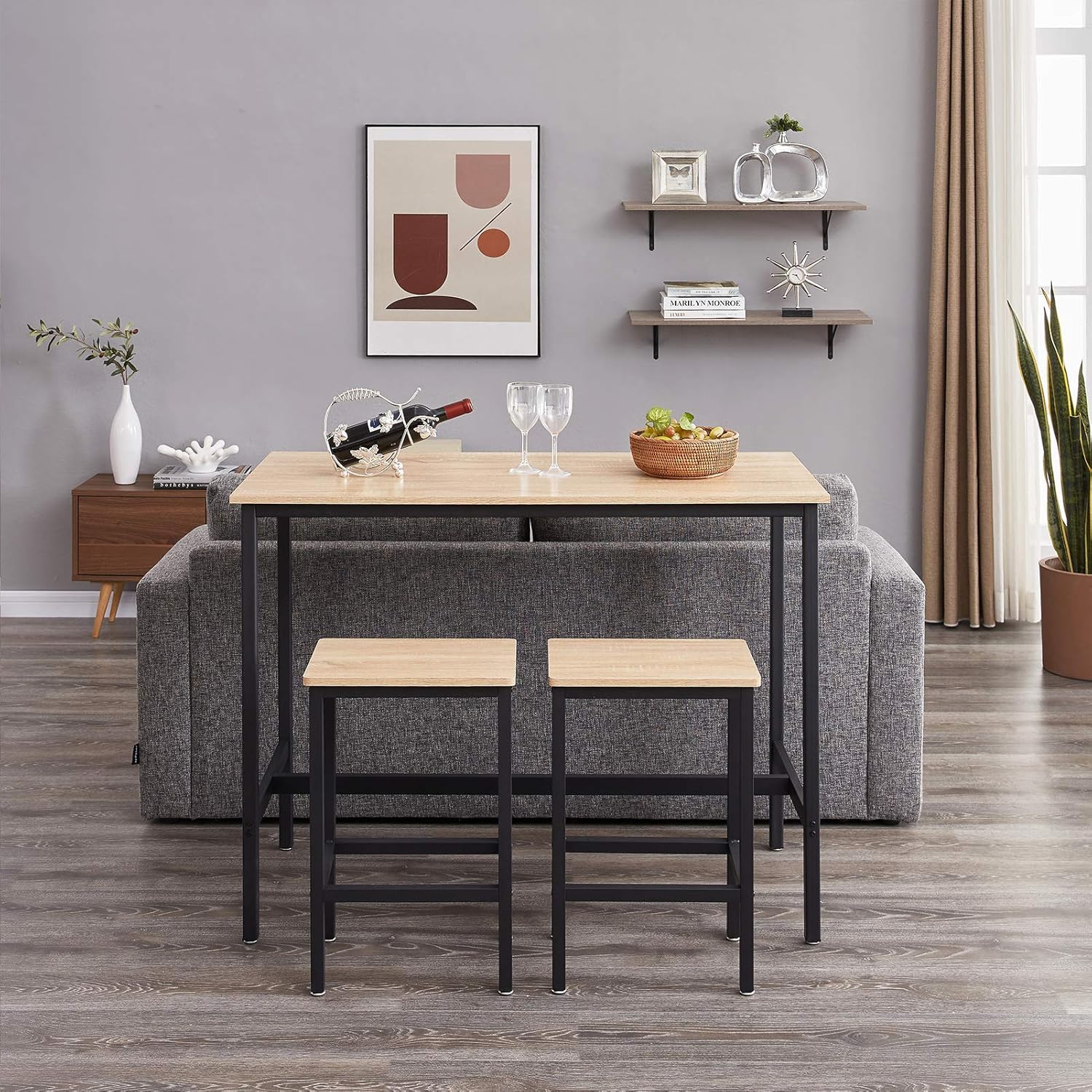 SUPERJARE Set of 2 Bar Stools, Industrial Barstools Chairs with Footrest and Steel Frame, Pub Kitchen Counter Height Bar Chairs - Nature: Kitchen & Dining