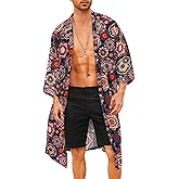 COOFANDY Men's Lightweight Kimono Robe Jacket Printed Japanese Style Bathrobes Casual Open Front Long Cardigan Coat Outwear