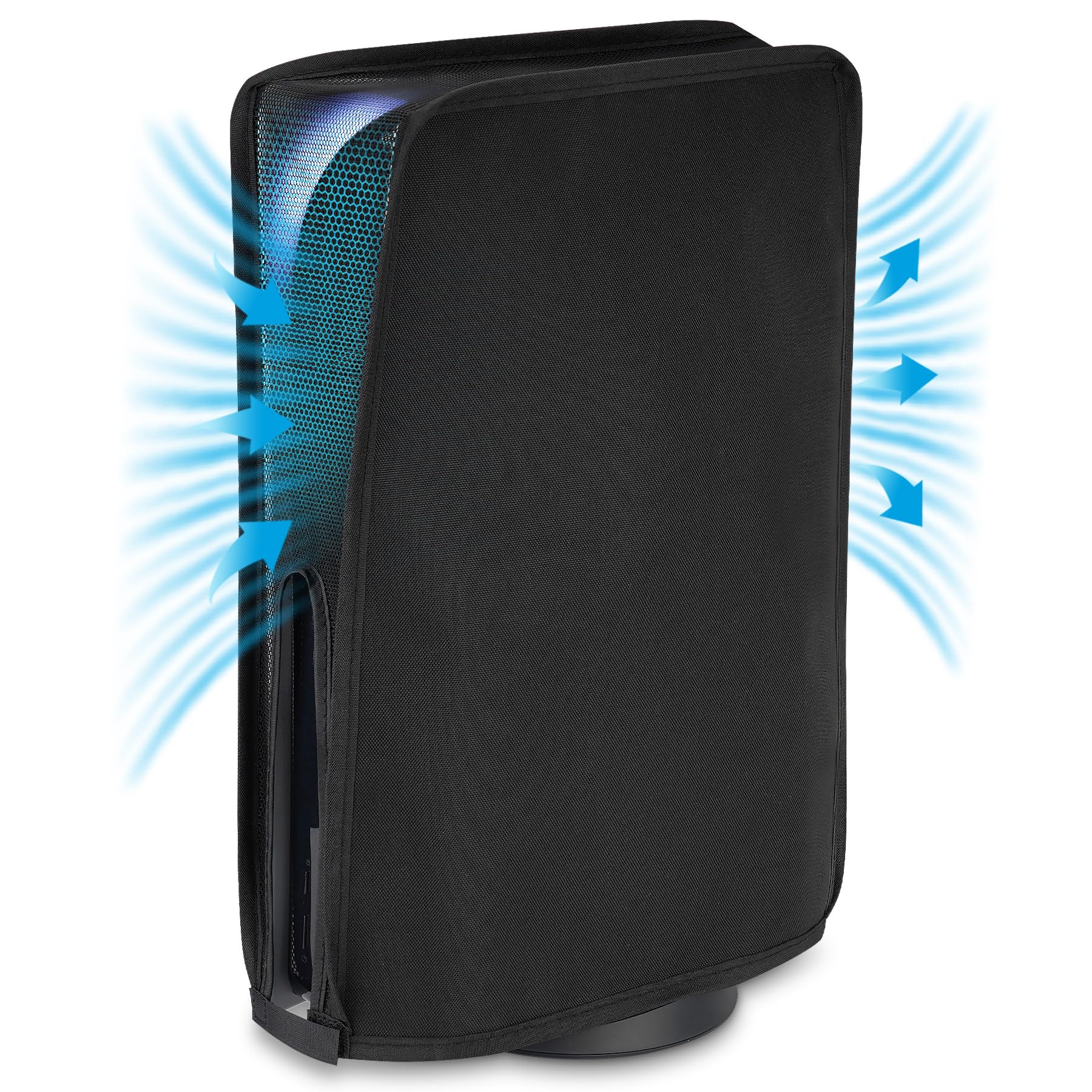 PlayVital Nylon Mesh Dust Cover for ps5, Soft Neat Lining Dust Guard for ps5 Console, Anti Scratch Breathable Cover Sleeve for ps5 Console Digital Edition & Disc Edition - Black