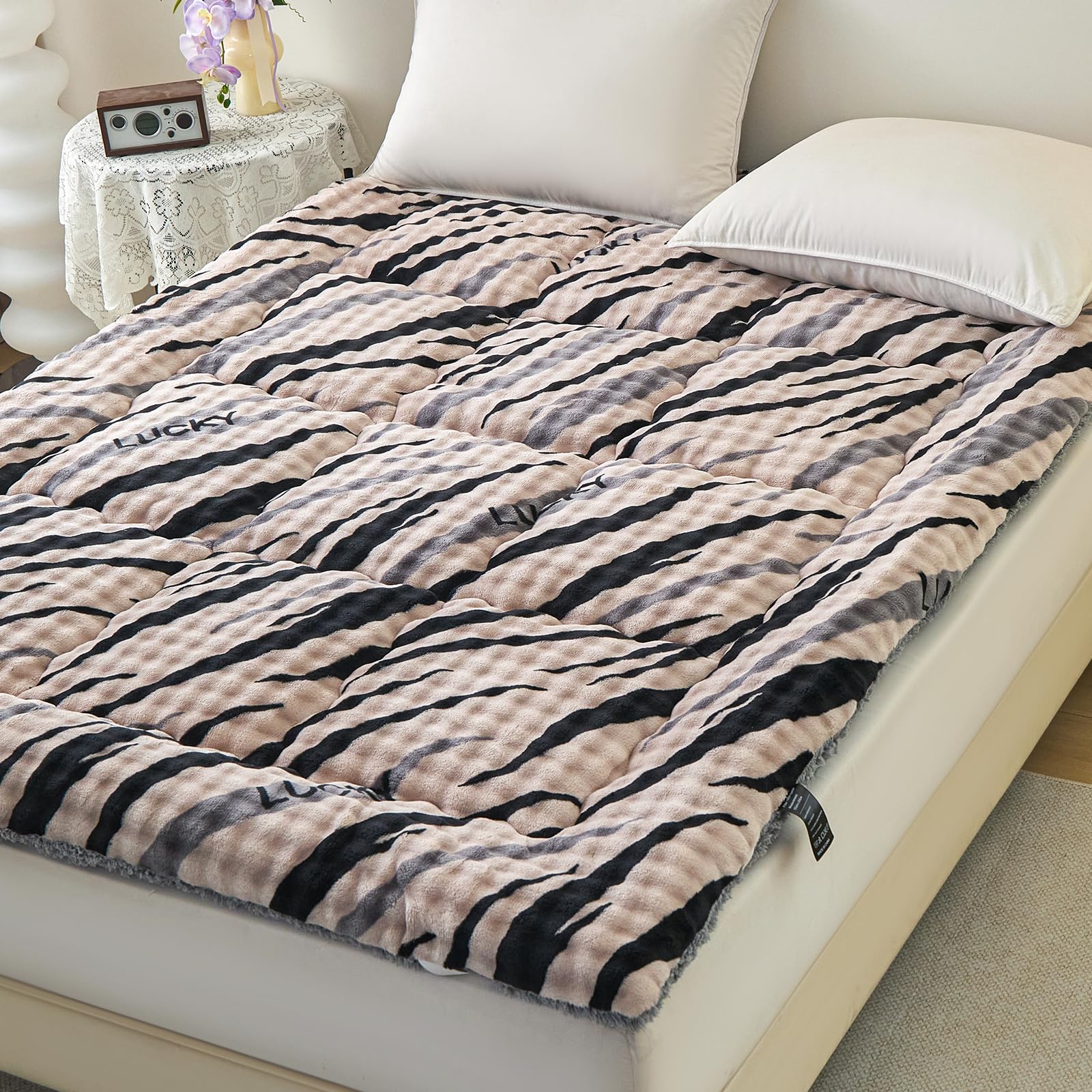 Photo 1 of PAJEO Full Mattress Pad 54 x 75 inches, Warm Thicken Velvet Mattress Protector Breathable and Comfortable with 4 Elastic Band, Deep Pocket Stretchable up to 15 inches Washable, Brown Leopard