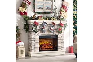 IFBUY Farmhouse Electric Fireplace with Mantel, 42" Fireplace TV Stand with 23'' Freestanding Electric Fireplace Heater, Remote Control, Adjustable 3D Realistic Flame Level for Living Room, White