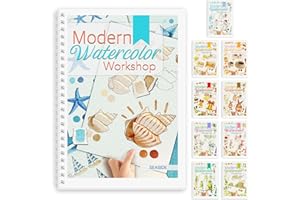 ADEVIAN Watercolor Workbook, Watercolor Workbook Paint Book Beginner Friendly, 12 Different Patterns Stress-Relieving Art Crafts for Creative Exploration Gift for Women Adults Teens (Seaside, 1)