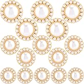Alpinleux 15 Pcs Vintage Pearl Buttons, 3 Sizes Faux Buttons Embellishments Set, Metal Button with Pearl, Retro Sewing Button for Crafts, Coats, Sweaters, Dress
