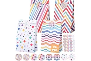 SUMAJU Party Favor Bags, 24 Pack Colorful Goodie Bags with Stickers, 8.7 x 4.7 x 2.7 Inch Paper Treat Gift Bag for Birthday W
