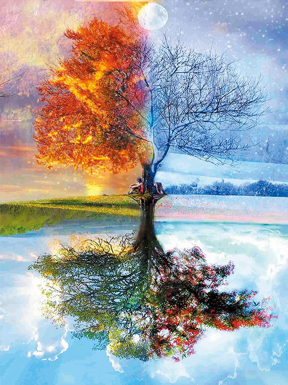 Cross Stitch Kits Stamped, OWN4B Four Seasons Tree Printed Pattern 11CT 14.2x18.1 inch DIY Embroidery Kit (Seasons)