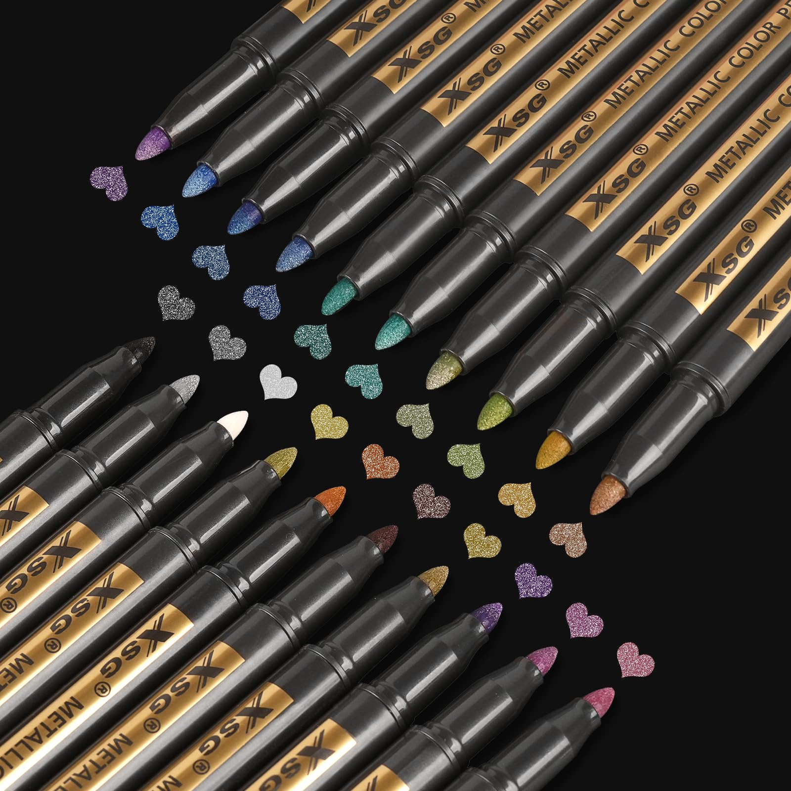 ABEIER Metallic Permanent Marker Pens, XSG Set of 20 Colors Fine Point Metallic Paint Markers for Black Paper,Rock Painting, Card Making,DIY Photo Album, Scrapbook Crafts, Metal, Wood, Ceramic, Glass