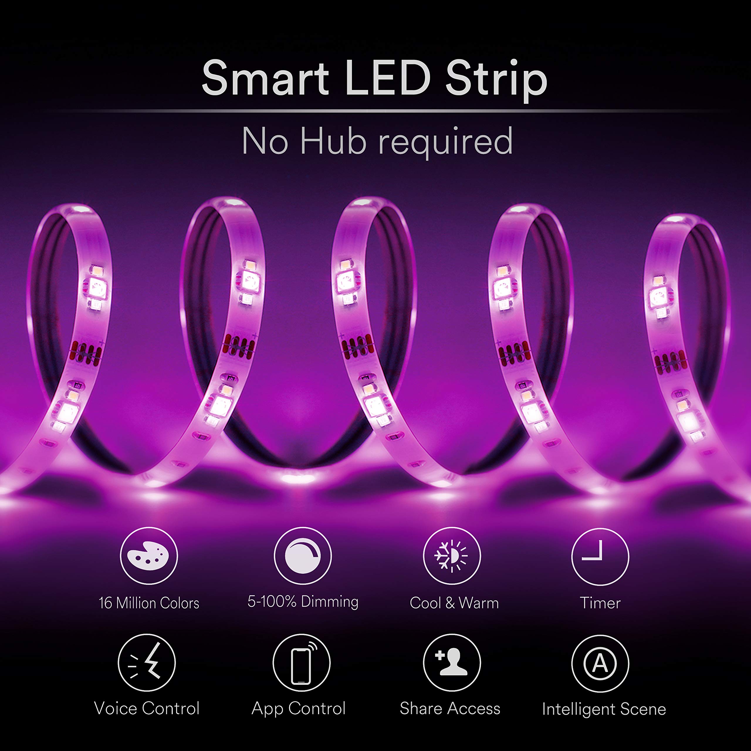 WiFi Smart LED Strip Light - iLintek Color Changing LED Strip Lighting Kit Tunable White Mood Light Dimmable Waterproof IP44 Wireless Control Compatible with Alexa and Google Assistant (3m)