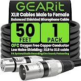 GEARit 50FT XLR Cables Male to Female Mic Cable for Live Sound Black 1 Pack
