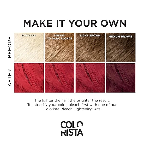 L’OREAL PARIS COLORISTA SEMI PERMANENT HAIR COLOR FOR BLEACHED OR BLONDE HAIR, COLOR DEPOSITING HAIR MASK FORMULA, BRIGHT RED