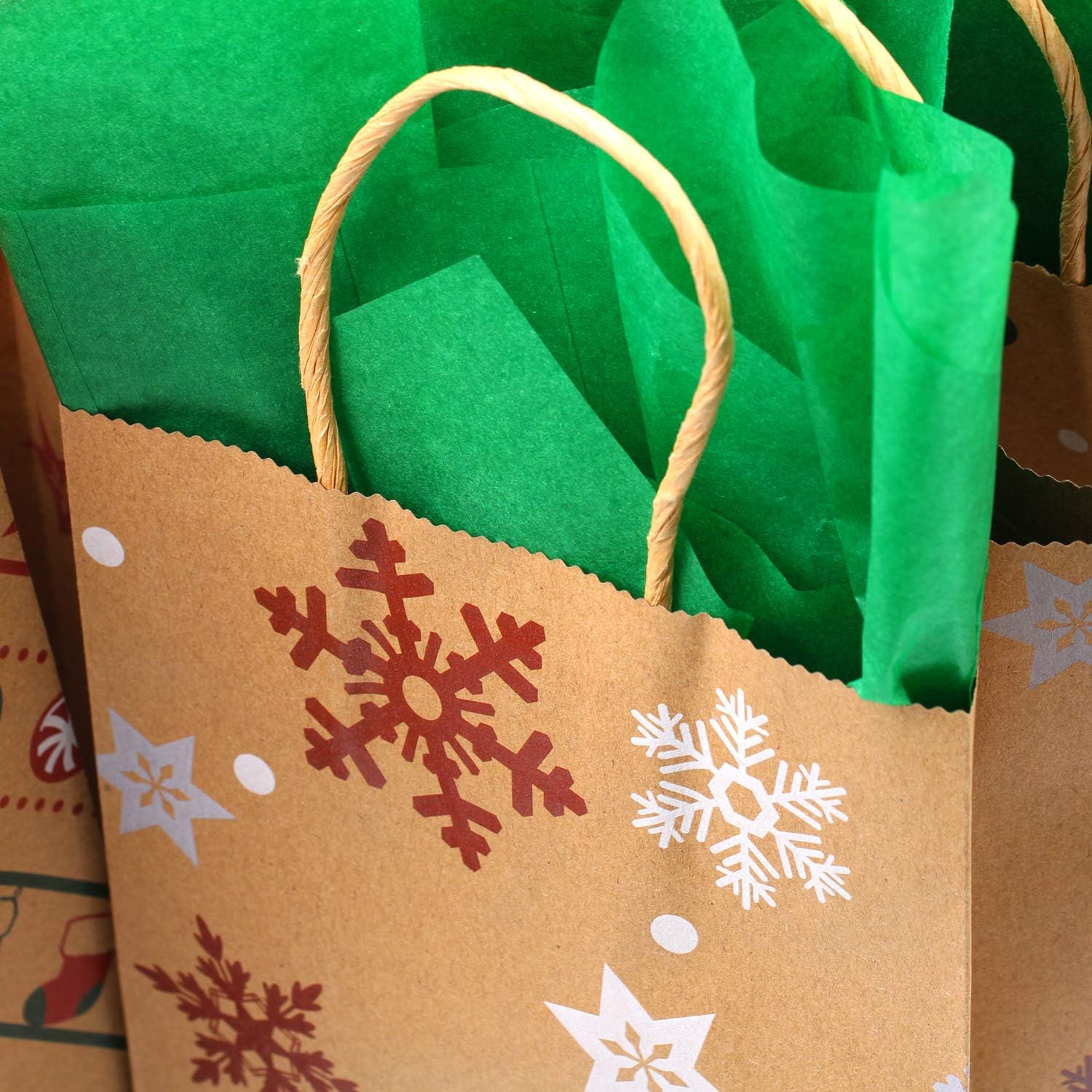 Elcoho 12 Pieces Christmas Kraft Gift Bags Shopping Bags Holiday Party Bag Christmas Gift Paper Bags with 18 Sheets Christmas Tissue Paper for Christmas Decorations: Toys & Games