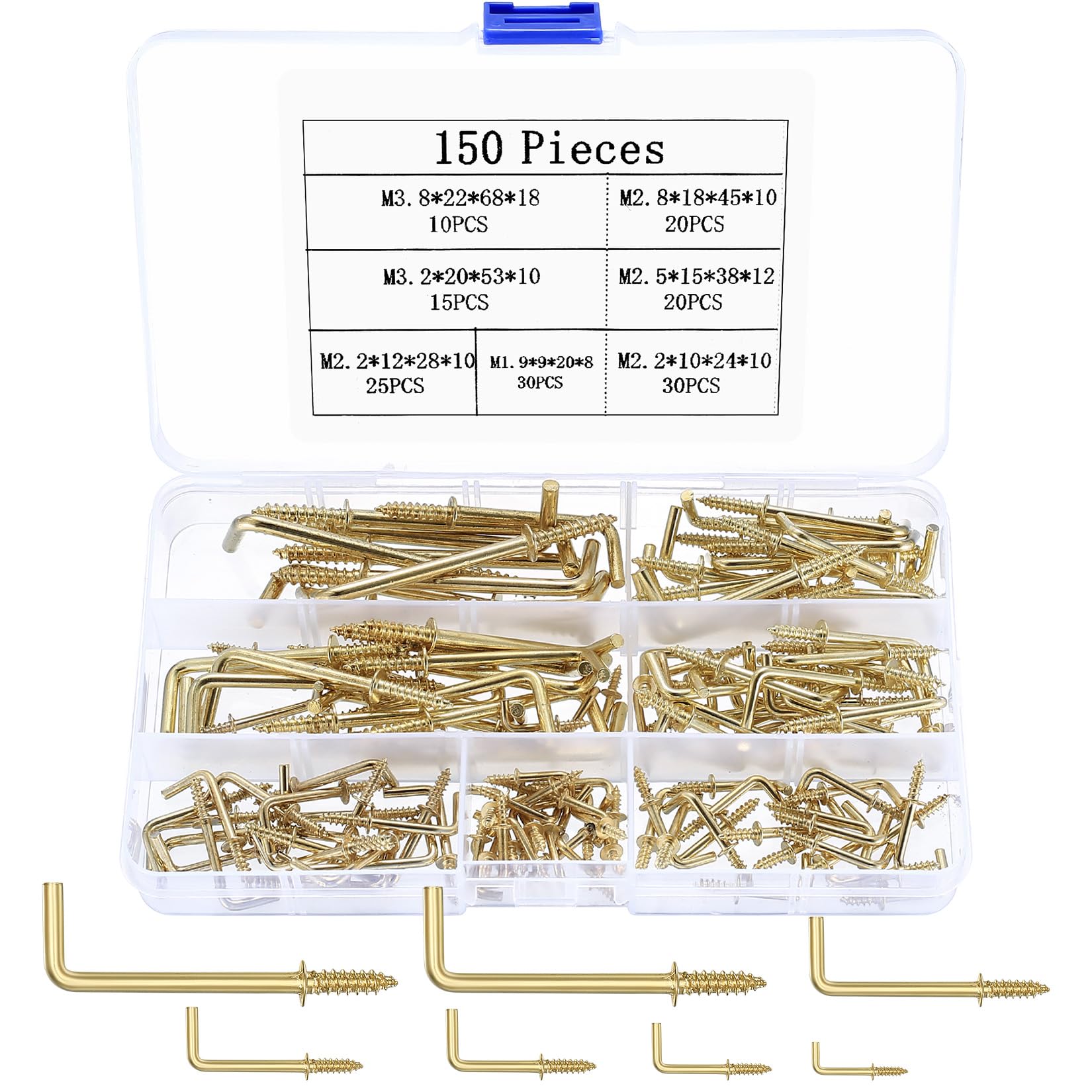 JinZeYou 150 Pcs Screw in Hooks, Metal L Shaped Square Heavy Duty Dresser Cup Ceiling Hooks for Indoor Outdoor Hanging Mug Cup Plants Lights, Gold