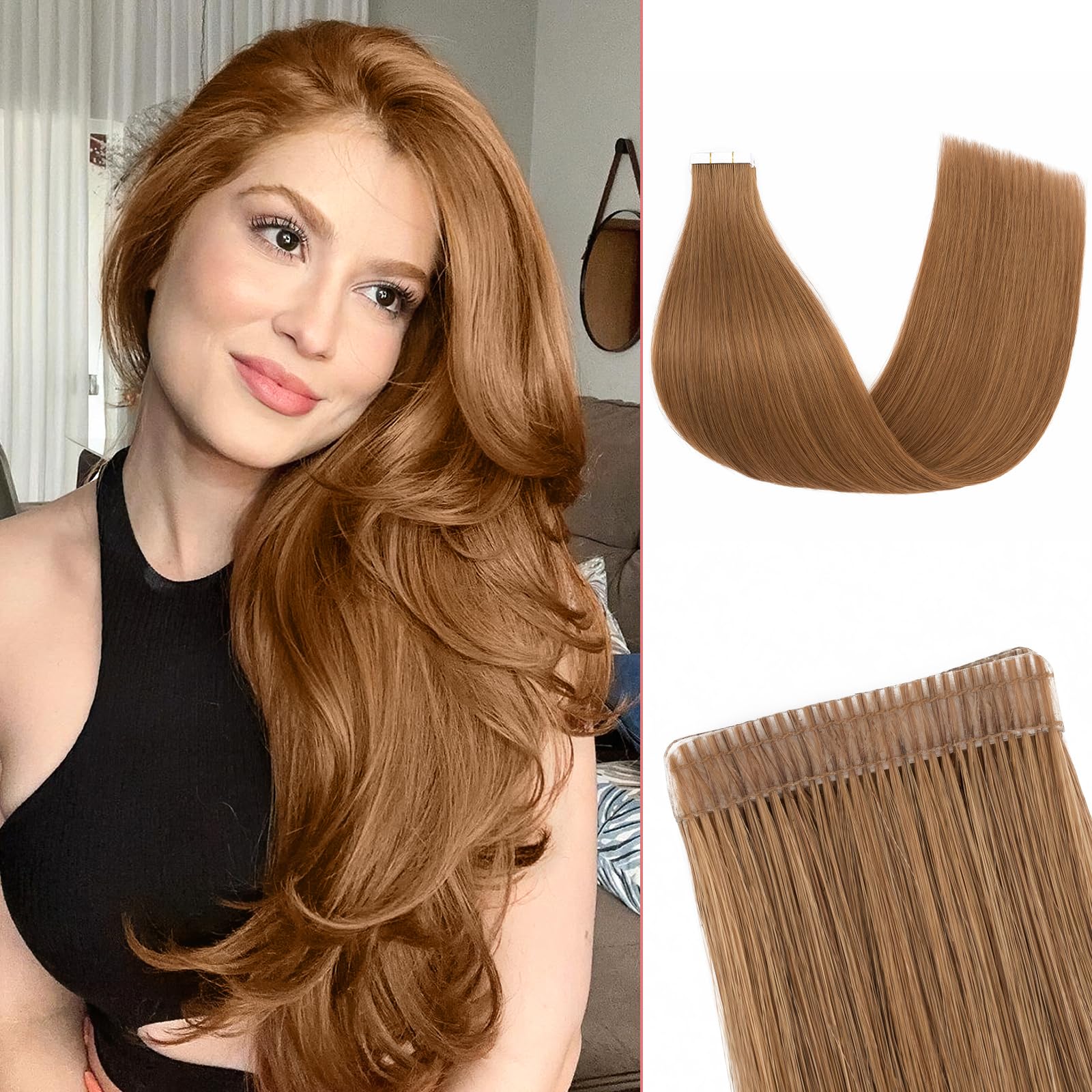 SEGOHAIR Tape in Hair Extensions Human Hair - 20PCS Double Stitched Real Hair 18" Invisible 36g Natural Straight Shiny & Smooth Chestnut Brown