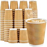 SIUQ 8 oz Coffee Cups - 150 Pack, Insulated Disposable Paper Cups 8 oz, Corrugated Ripple Wall Cups for Hot Beverage or Cold Drinks (Champagne)