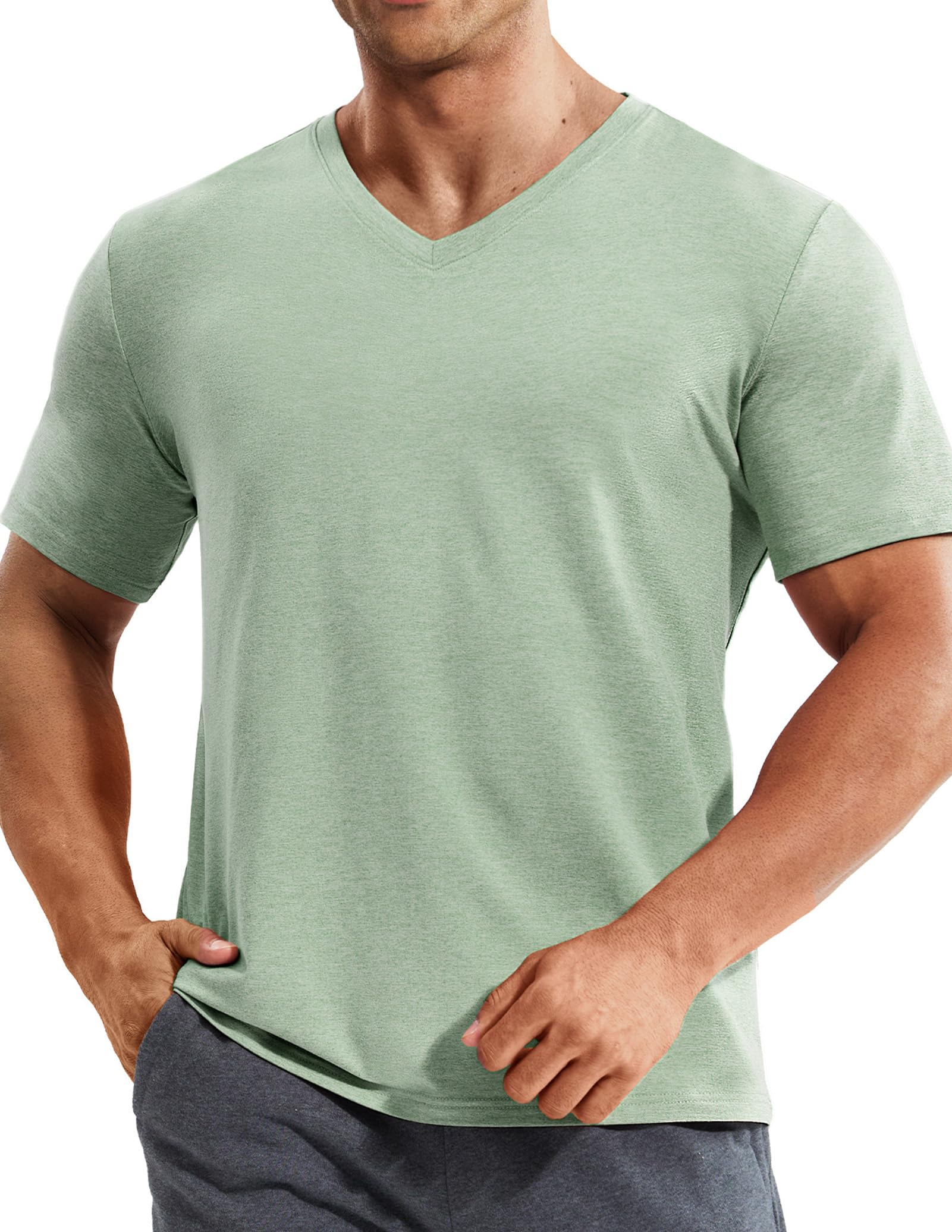 MIER Men's High Stretch V Neck T-Shirt Short Sleeve Soft Tee Shirts ...