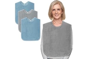 TaoTazon 4 Packs Adult Bibs for Men and Women, Reusable Washable Terry Bibs for Elderly Senior (Style 1)