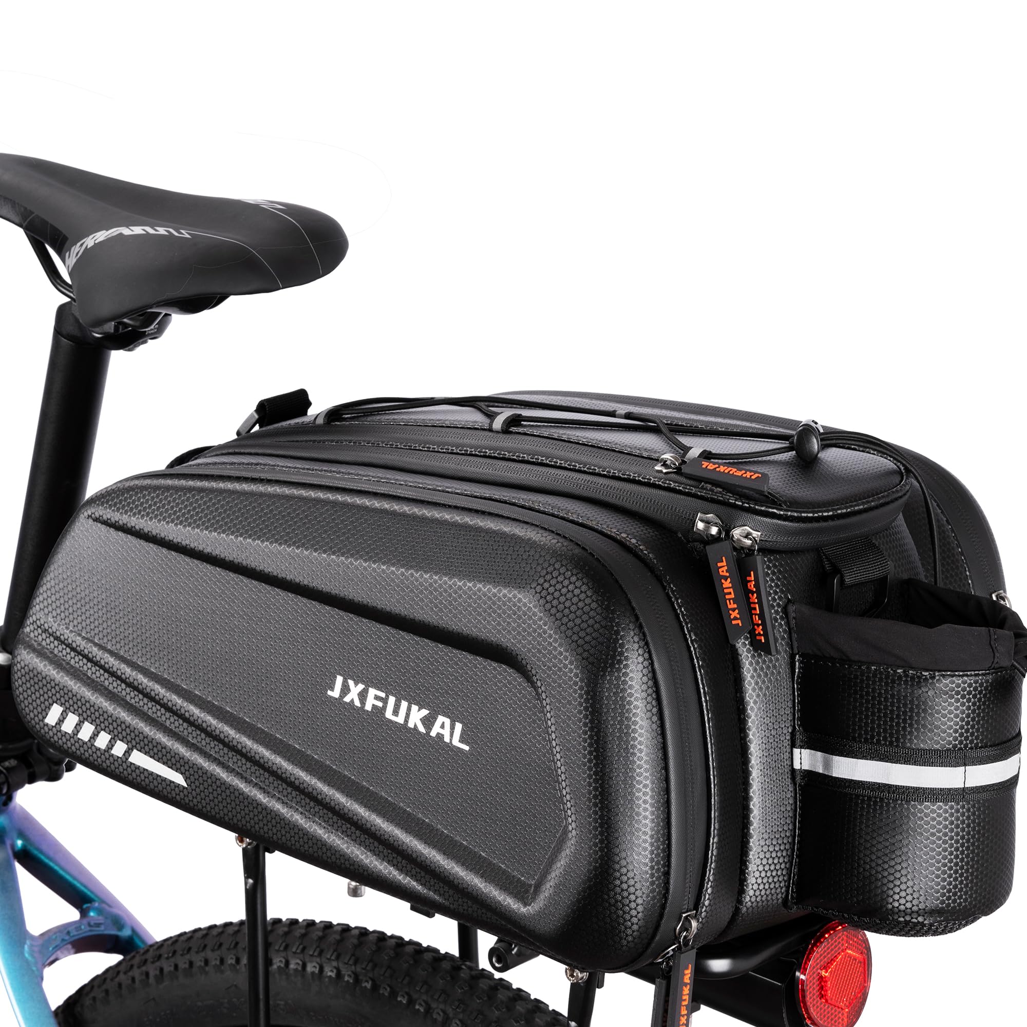 Photo 1 of JXFUKAL Bike Bags for Bicycle Rear rack - 9.5L/17L/40L Hard Shell Waterproof Bike Ebike Trunk Pannier Saddle Seat Bag Carrier with Reflector, Rain Cover & Shoulder Strap for Commuter Travel Outdoor