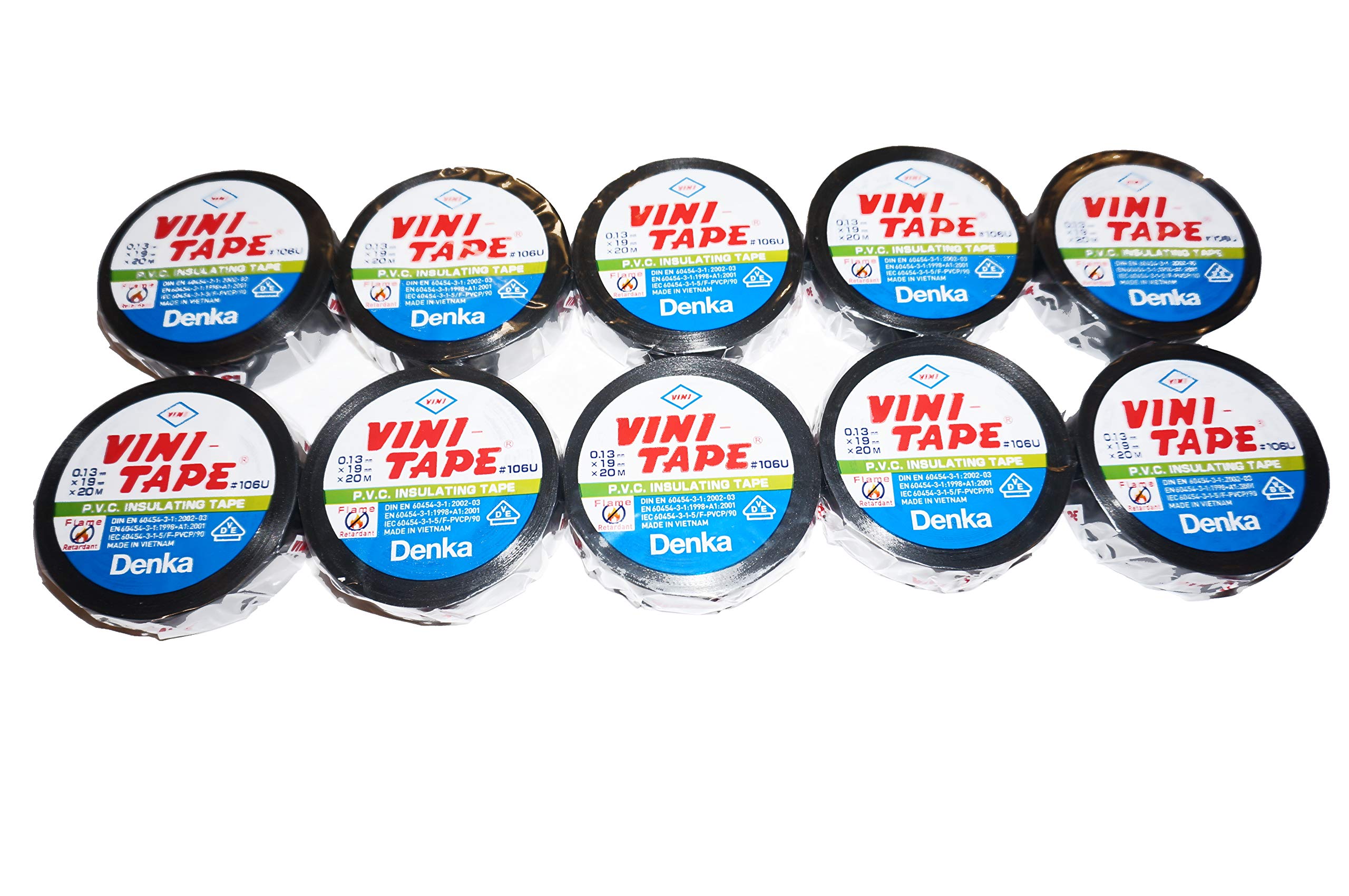 Black PVC Electrical Insulation Tape (10 Rolls) 20M x 19MM - VINI-TAPE #106U