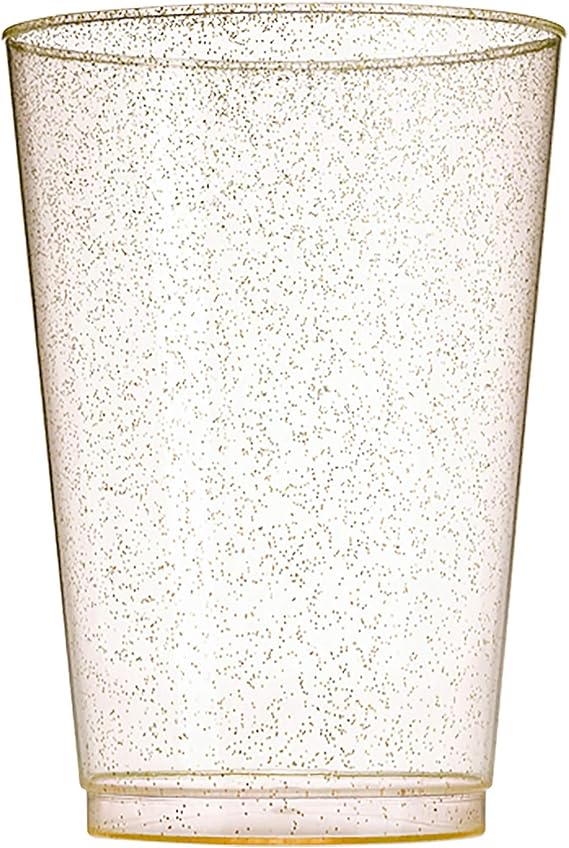 Well Packed MrZegho 50 Cups 10 OZ Gold Glitter Plastic Cups