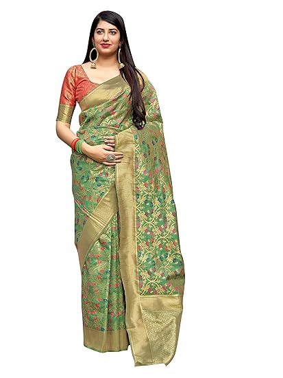 Green Banarasi Silk Saree With Blouse peice
