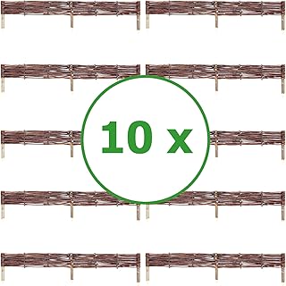 BOGATECO 10 x Beeteinfassung aus Weide | 100 cm Lang & 10 cm Hoch | Holz-Zaun Rasenkante | Weiden-Zaun Steckzaun Perfekt für den Garten als Weg-Abgrenzung