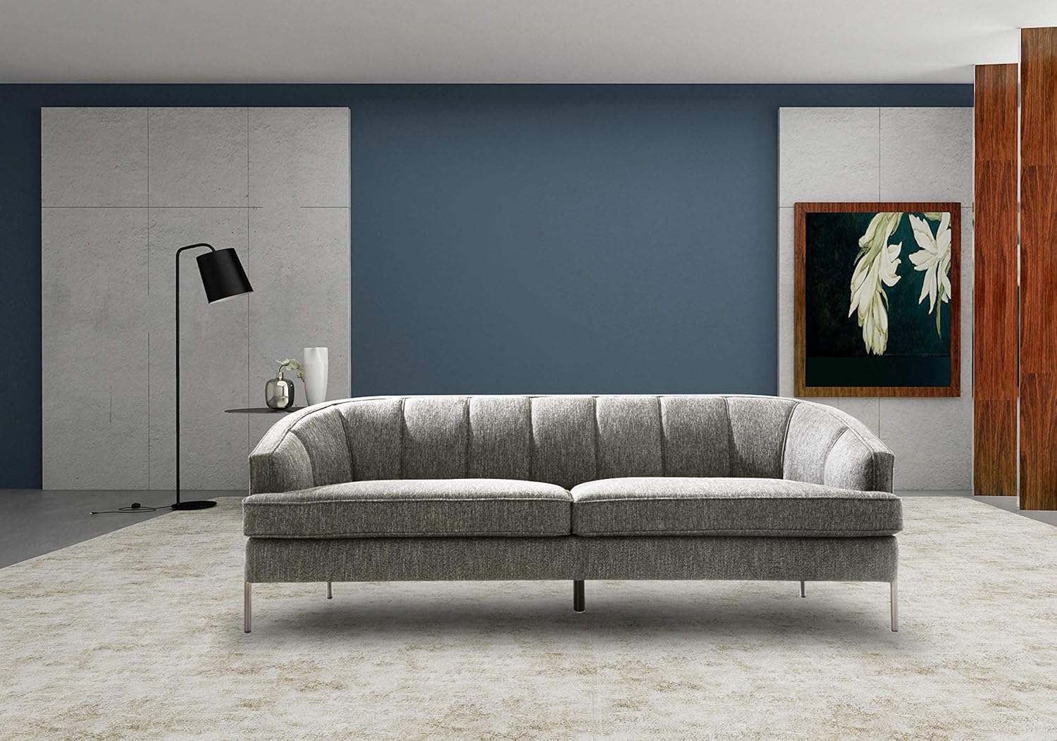 Iconic Home Elmont Sofa Barrel Back 2 TShaped Seat Cushion Design LinenTextured