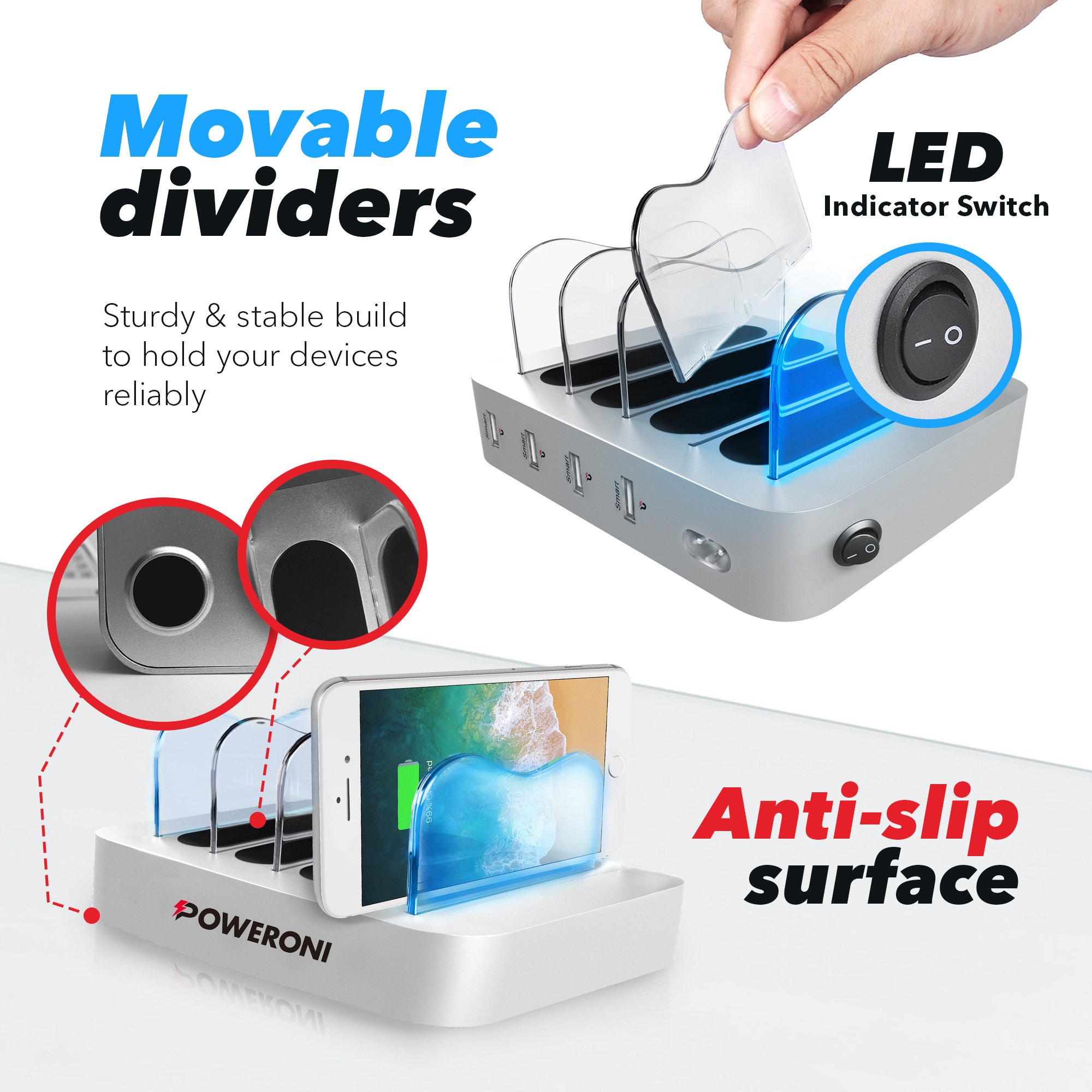 Poweroni USB Charging Station Dock 4Port Fast Charge Docking