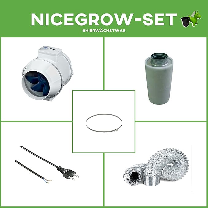 Growsset Belüftung 125 mm Blauberg Turbo E 2 Stufen Lüfter 280 cbm/h Grow Abluft