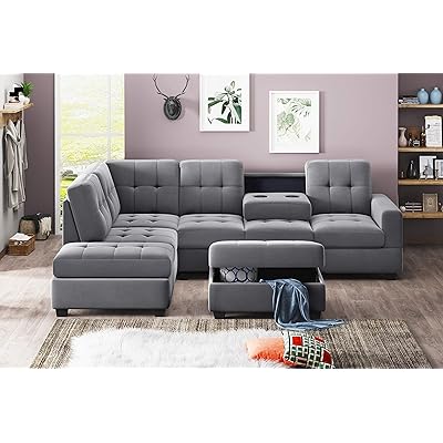 Buy Dingfsdong Maforob 3 Piece Microfiber Sectional Sofa L Shape With Reversible Chaise Lounge Storage Ottoman And Cup Holders Grey Online In Indonesia B092d5889z