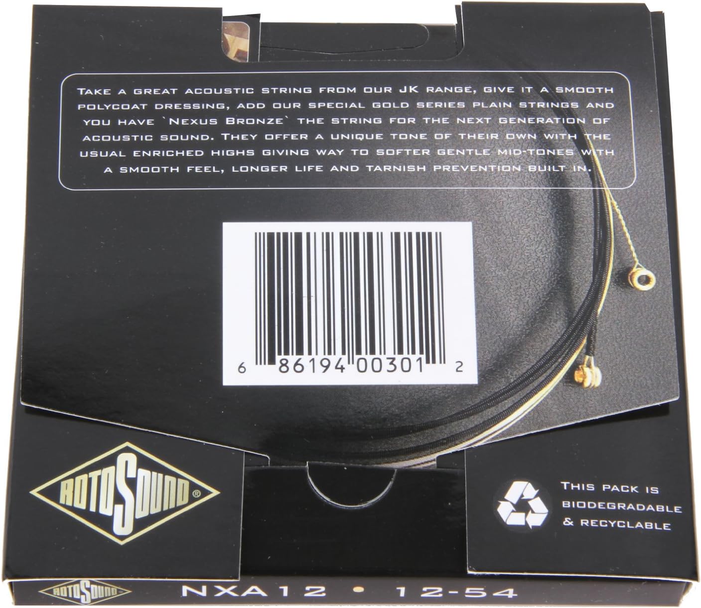 Rotosound NXA12 Clear Coated Phosphor Bronze Medium Light Gauge Acoustic Guitar Strings (12 16 24 32 44 54) - Image 4